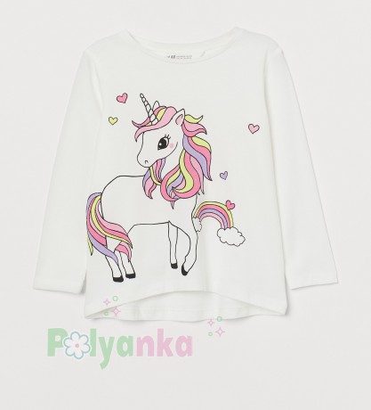 H&M Футболка с длинным рукавом детская белая с единорогом - Картинка 1