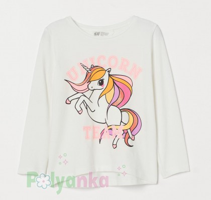 H&M Футболка с длинным рукавом детская белая с ярким единорогом - Картинка 1