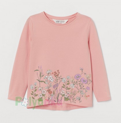 H&M Футболка с длинным рукавом детская "Полянка" розовая - Картинка 1