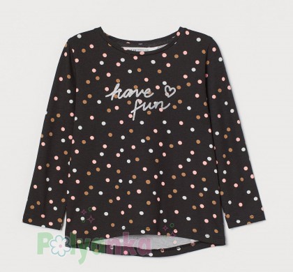 H&M Футболка с длинным рукавом для девочки "Горох" чёрная - Картинка 1