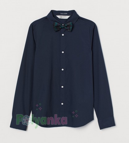 H&M Рубашка для мальчика темно-синяя с бабочкой - Картинка 1