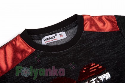 Wanex Платье детское с длинным рукавом черное с сердцем и пайетками-перевёртышами - Картинка 9